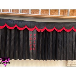 Dutch style curtains Black with Red Strip and Embroidery