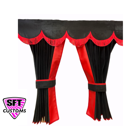 Dutch style curtains Black with Red strip