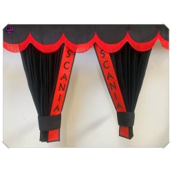 Dutch style curtains Black with Red Strip and Embroidery