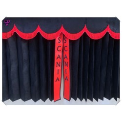 Dutch style curtains Black with Red Strip and Embroidery