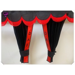 Dutch style curtains Black with Red Strip and Embroidery