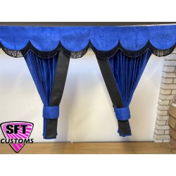 copy of Dutch style curtains Blue with Black Strip