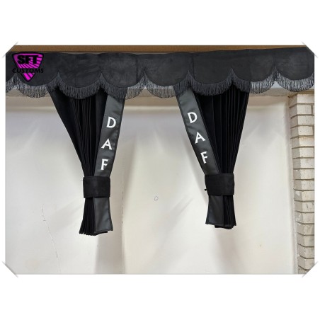 Dutch style curtains Black with Black Strip and Embroidery