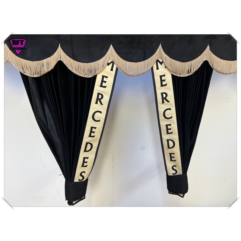 Dutch style curtains Black with Beige Strip and Embroidery