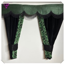 DUTCH STYLE TRUCK CURTAINS BLACK GREEN DANISH PLUSH